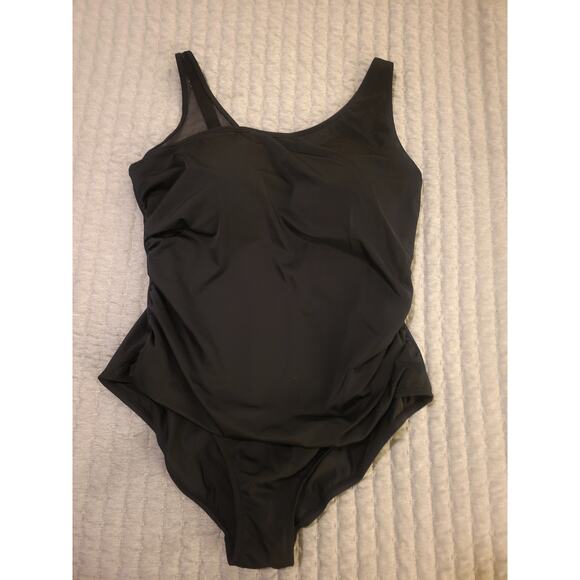 Isaac Mizrahi Size Plus 18 Black One Piece Swimsuit & Mesh Skirt A635929 NWT - Picture 5 of 13